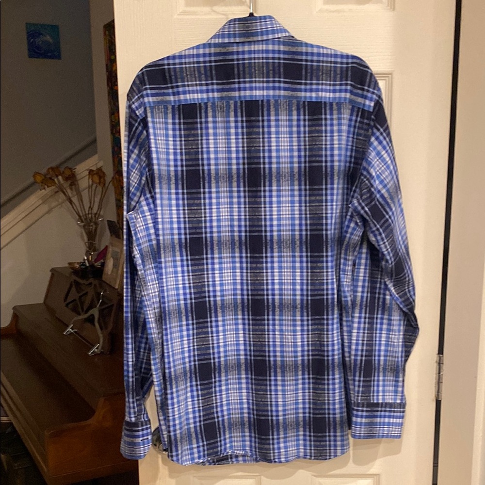 Bugatchi Blue and Black Casual Button Down Shirt - Picture 10 of 11